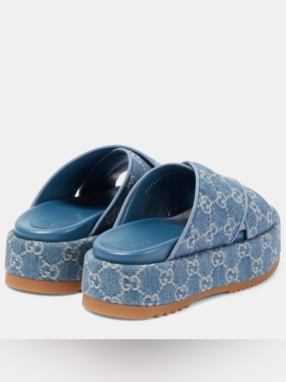 GUCCI Light Blue Denim Cross-Strap Platform Mules (with box)🩵 - Picture 2 of 8